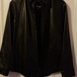 Wms Black Leather Button Front Shirt